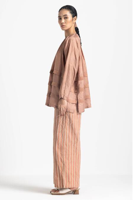 Three Pink Handloom Cotton Embroidery Linear Trouser Online at Aza Fashions Three_Pink Handloom Cotton Embroidery Linear Trouser _Online_at_Aza_Fashions