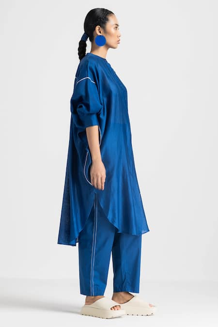 Three Blue Poplin Side Thread Work Trouser Online at Aza Fashions Three_Blue Poplin Side Thread Work Trouser _Online_at_Aza_Fashions