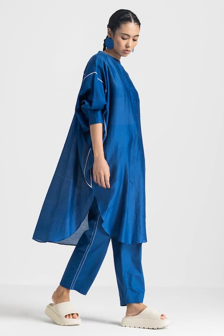 Buy Three Blue Poplin Side Thread Work Trouser Online at Aza Fashions Buy_Three_Blue Poplin Side Thread Work Trouser _Online_at_Aza_Fashions