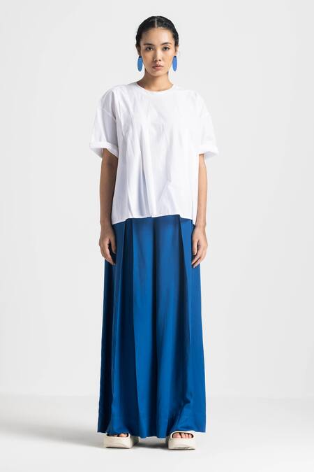 Buy Three Blue Tencel Inverted Pleat Palazzo Online at Aza Fashions Buy_Three_Blue Tencel Inverted Pleat Palazzo _Online_at_Aza_Fashions