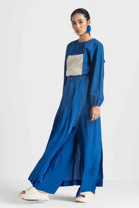Three Blue Crepe Detachable Wrap Skirt Pant Online at Aza Fashions Three_Blue Crepe Detachable Wrap Skirt Pant _Online_at_Aza_Fashions