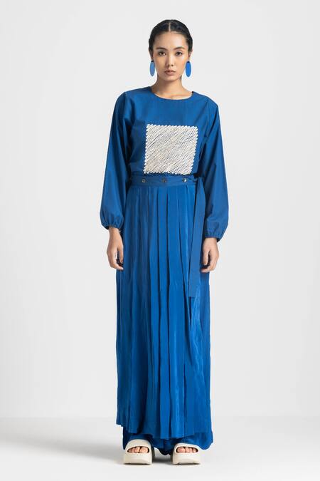Buy Three Blue Crepe Detachable Wrap Skirt Pant Online at Aza Fashions Buy_Three_Blue Crepe Detachable Wrap Skirt Pant _Online_at_Aza_Fashions