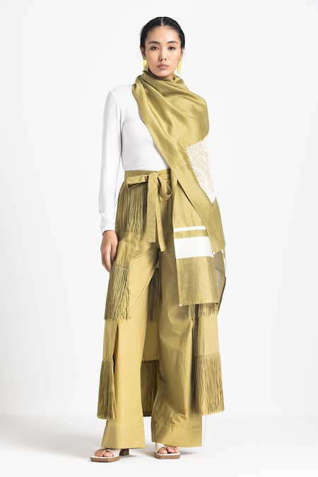 Shop Three Green Abstract Chanderi Embroidered Scarf at Aza Fashions Shop_Three_Green Abstract Chanderi Embroidered Scarf _at_Aza_Fashions