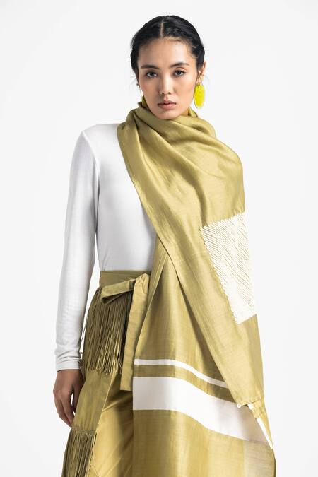 Three Green Abstract Chanderi Embroidered Scarf Online at Aza Fashions Three_Green Abstract Chanderi Embroidered Scarf _Online_at_Aza_Fashions