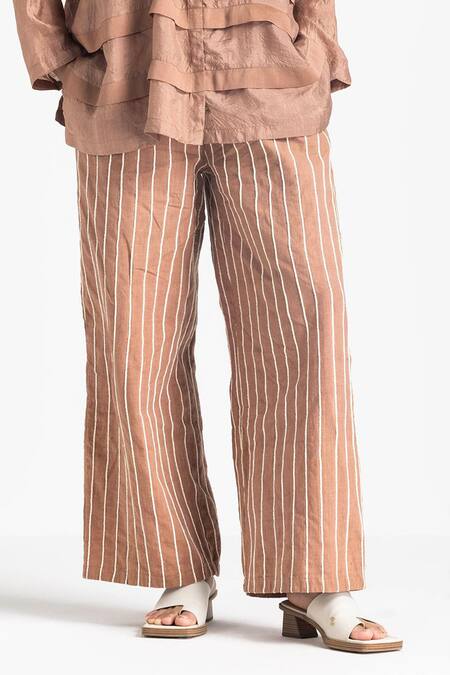 Buy Three Pink Handloom Cotton Embroidery Linear Trouser Online at Aza Fashions Buy_Three_Pink Handloom Cotton Embroidery Linear Trouser _Online_at_Aza_Fashions