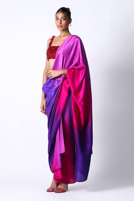 Buy 431-88 By Shweta Kapur Fuchsia Silk Sequins Square Neck Ombre Pre Draped Saree With Blouse Online at Aza Fashions Buy_431-88 By Shweta Kapur_Fuchsia Silk Sequins Square Neck Ombre Pre Draped Saree With Blouse_Online_at_Aza_Fashions