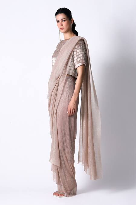 Buy 431-88 By Shweta Kapur Pink Silk, Net Crystals Round Pleated Pre Draped Saree With Embellished Top Online at Aza Fashions Buy_431-88 By Shweta Kapur_Pink Silk, Net Crystals Round Pleated Pre Draped Saree With Embellished Top_Online_at_Aza_Fashions