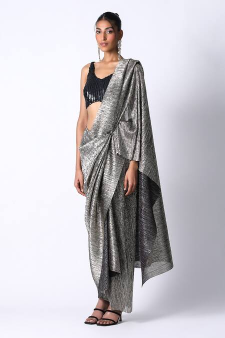 Buy Dark Grey Georgette Saree online-Karagiri – Karagiri Global