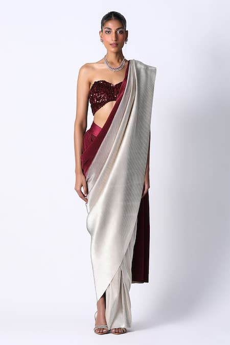 431-88 by Shweta Kapur Ombre Metallic Pre Draped Saree With Bustier 