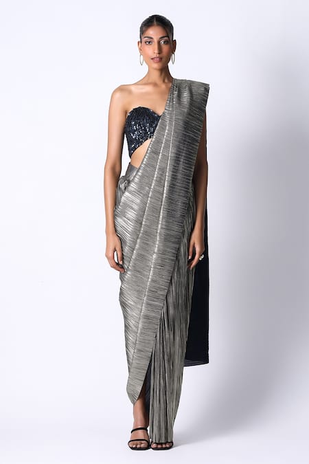 Metallic Nude Pink Color with Grey Border Handloom Saree