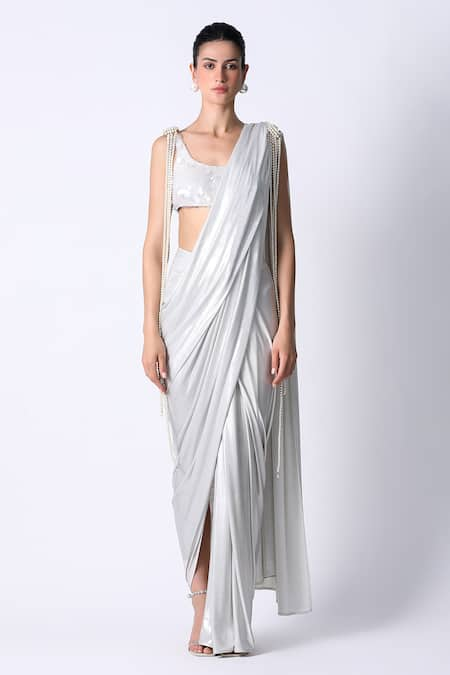 431-88 by Shweta Kapur Waterfall Shimmer Pre Draped Saree With Blouse 