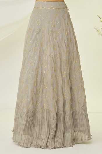 Naintara Bajaj Grey Georgette Embroidered Floral Square Neck Crop Top And Lehenga Set at Aza Fashions Naintara Bajaj_Grey Georgette Embroidered Floral Square Neck Crop Top And Lehenga Set _at_Aza_Fashions