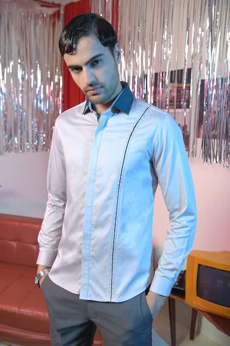Abkasa Grey Cotton Embroidery Flash Placement Pattern Shirt Online at Aza Fashions Abkasa_Grey Cotton Embroidery Flash Placement Pattern Shirt _Online_at_Aza_Fashions