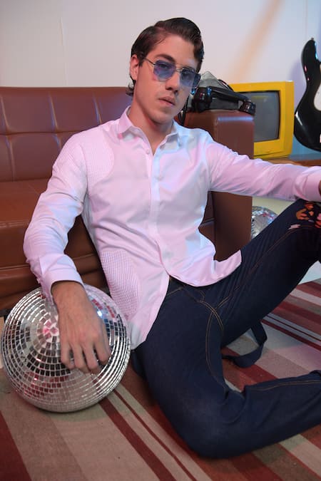 Abkasa White Cotton Embroidery Porcelain Textured Panel Placement Shirt Online at Aza Fashions Abkasa_White Cotton Embroidery Porcelain Textured Panel Placement Shirt _Online_at_Aza_Fashions