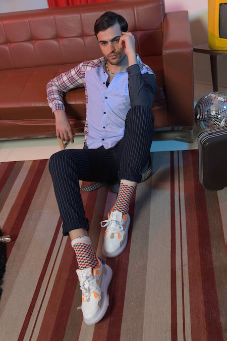 Buy Abkasa Blue Cotton Patchwork Puzzle Shirt Online at Aza Fashions Buy_Abkasa_Blue Cotton Patchwork Puzzle Shirt _Online_at_Aza_Fashions