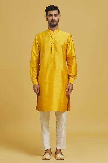 Rng Safawala_Yellow , Silk, Satin Sequins, Embroidery Bundi And Kurta Set _Online_at_Aza_Fashions