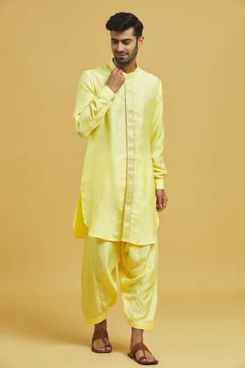Buy Rng Safawala Yellow Cotton, Silk Embroidery Placket Kurta And Pant Set For Kids Online at Aza Fashions Buy_Rng Safawala_Yellow Cotton, Silk Embroidery Placket Kurta And Pant Set For Kids_Online_at_Aza_Fashions