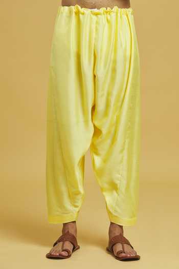 Rng Safawala Yellow Cotton, Silk Embroidery Placket Kurta And Pant Set For Kids at Aza Fashions Rng Safawala_Yellow Cotton, Silk Embroidery Placket Kurta And Pant Set For Kids_at_Aza_Fashions