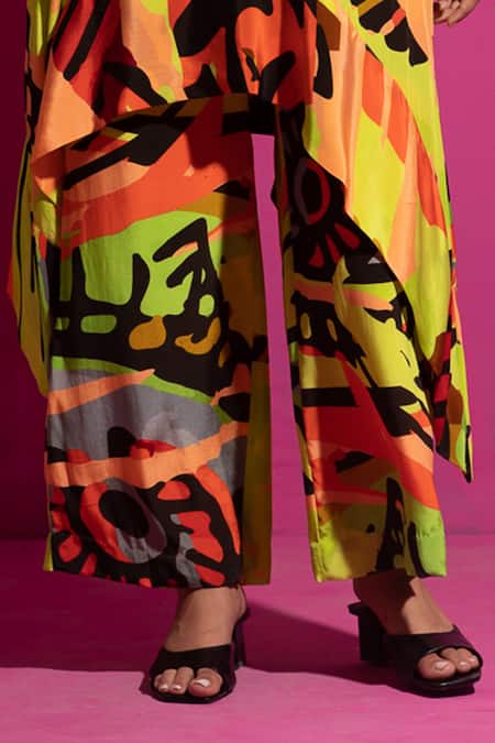 Buy Saksham & Neharicka Multi Color Crepe Round Neck Behroopiya Abstract Print Kurta With Pant Online at Aza Fashions Buy_Saksham & Neharicka_Multi Color Crepe Round Neck Behroopiya Abstract Print Kurta With Pant _Online_at_Aza_Fashions