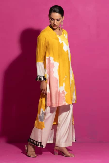 SAKSHAM & NEHARICKA Abstract Print High Low Kurta With Palazzo 