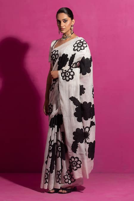 Shop Saksham & Neharicka Ivory Cotton, Muslin Patchwork Nirjhara Saree With Unstitched Blouse Fabric Online at Aza Fashions Shop_Saksham & Neharicka_Ivory Cotton, Muslin Patchwork Nirjhara Saree With Unstitched Blouse Fabric _Online_at_Aza_Fashions