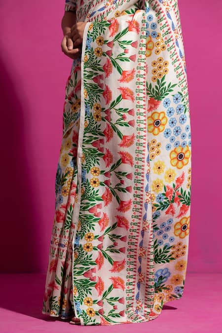 Saksham & Neharicka Multi Color Chanderi Champa Bagh Printed Saree With Unstitched Blouse Fabric at Aza Fashions Saksham & Neharicka_Multi Color Chanderi Champa Bagh Printed Saree With Unstitched Blouse Fabric_at_Aza_Fashions