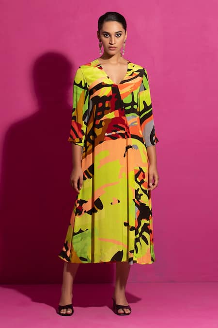 SAKSHAM & NEHARICKA Behroopiya Abstract Print Midi Dress 