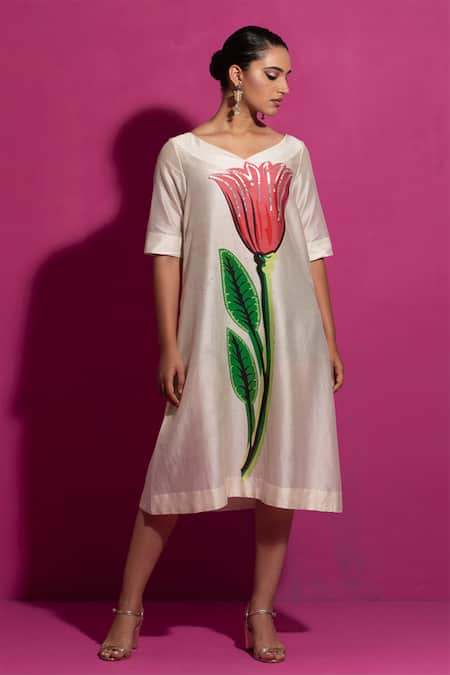 SAKSHAM & NEHARICKA Champa Hand Paint Midi Dress 