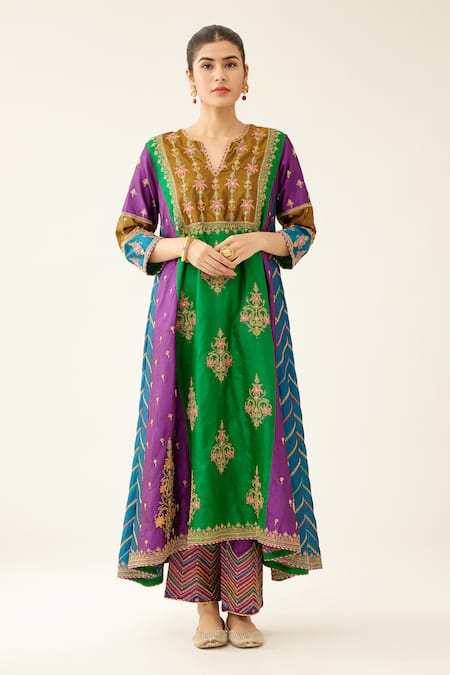 Kora Multi Color , Organza, Cotton Beads, Sequins Embroidered Kurta Pant Set Online at Aza Fashions Kora_Multi Color , Organza, Cotton Beads, Sequins Embroidered Kurta Pant Set _Online_at_Aza_Fashions