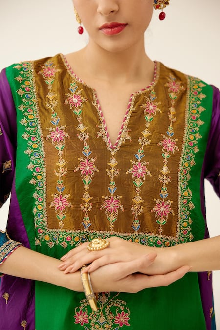 Shop Kora Multi Color , Organza, Cotton Beads, Sequins Embroidered Kurta Pant Set Online at Aza Fashions Shop_Kora_Multi Color , Organza, Cotton Beads, Sequins Embroidered Kurta Pant Set _Online_at_Aza_Fashions