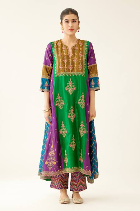 Shop Kora Multi Color , Organza, Cotton Beads, Sequins Embroidered Kurta Pant Set Shop_Kora_Multi Color , Organza, Cotton Beads, Sequins Embroidered Kurta Pant Set