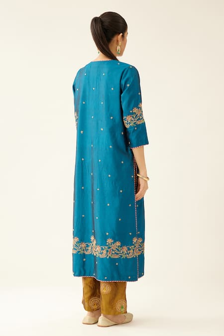 Shop Kora Blue , Organza Embroidery, Sequins Round Neck Kurta Pant Set at Aza Fashions Shop_Kora_Blue , Organza Embroidery, Sequins Round Neck Kurta Pant Set _at_Aza_Fashions
