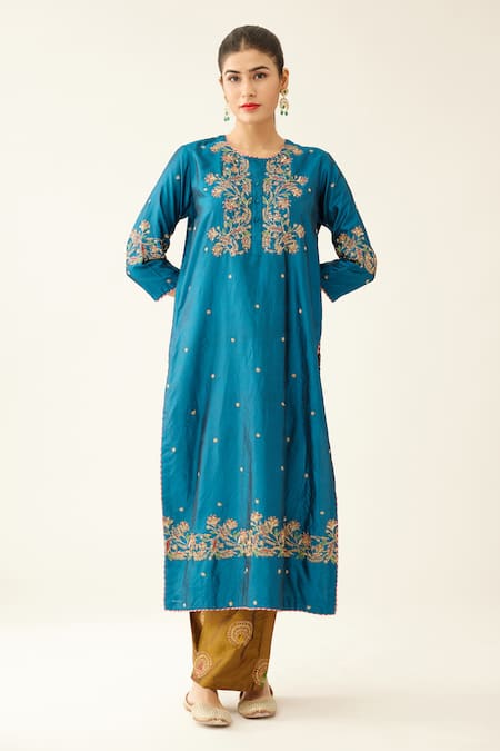 Buy Kora Blue , Organza Embroidery, Sequins Round Neck Kurta Pant Set Online at Aza Fashions Buy_Kora_Blue , Organza Embroidery, Sequins Round Neck Kurta Pant Set _Online_at_Aza_Fashions