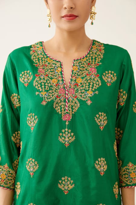 Shop Kora Green , Organza, Cotton Embroidery, Sequins, Short Kurta Sharara Set Online at Aza Fashions Shop_Kora_Green , Organza, Cotton Embroidery, Sequins, Short Kurta Sharara Set _Online_at_Aza_Fashions