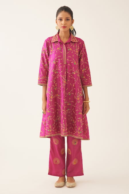 Kora_Purple , Organza, Cotton Beads, Sequins, Embroidery Kurta And Pant Set _Online_at_Aza_Fashions