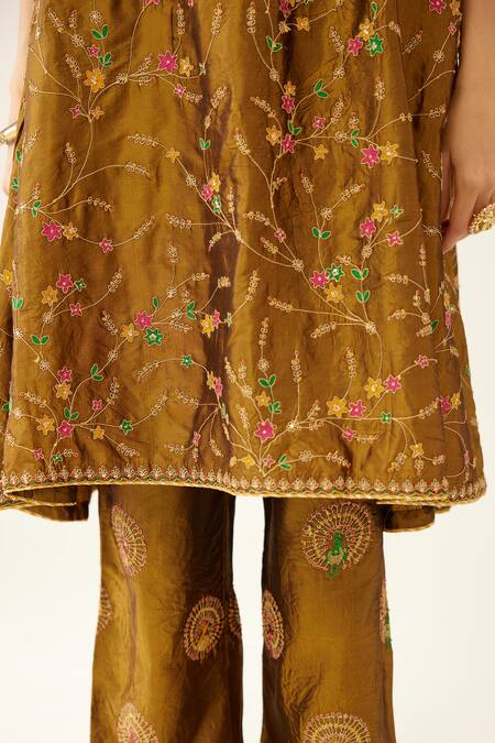Buy_Kora_Gold , Organza, Cotton Sequins, Beads, Diamonds, Dori Kurta And Pant Set 