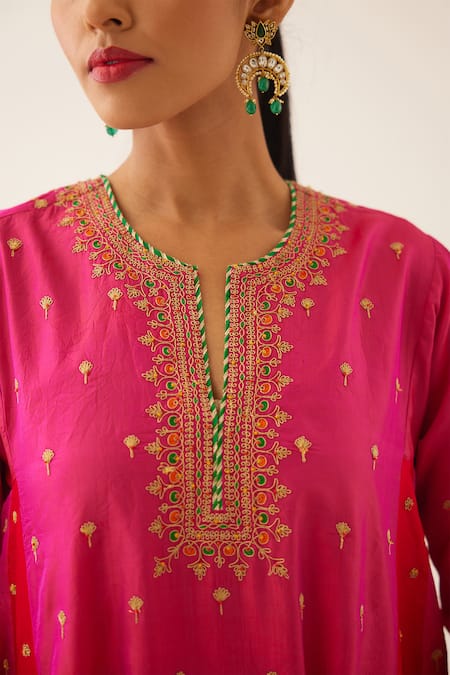 Buy Kora Fuchsia , Organza Sequins, Beads, Embroidery Short Kurta Salwar Set Buy_Kora_Fuchsia , Organza Sequins, Beads, Embroidery Short Kurta Salwar Set