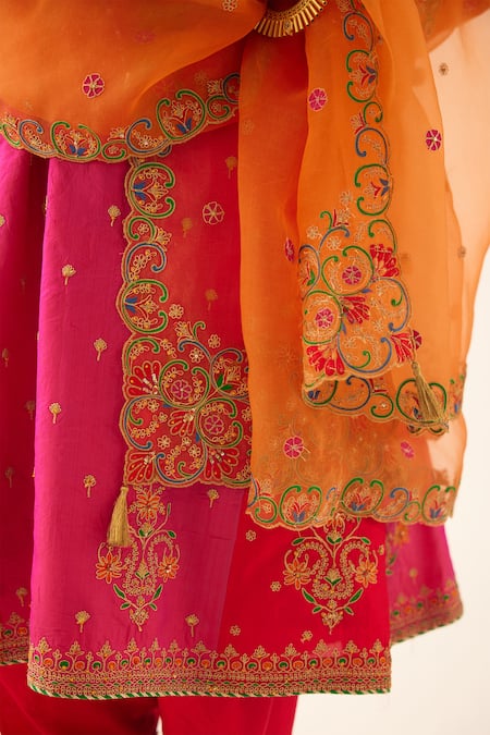 Shop Kora Fuchsia , Organza Sequins, Beads, Embroidery Short Kurta Salwar Set Shop_Kora_Fuchsia , Organza Sequins, Beads, Embroidery Short Kurta Salwar Set