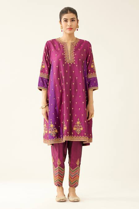 Kora Purple , Organza, Cotton Beads, Sequins, Dori Short Kurta Salwar Set Online at Aza Fashions Kora_Purple , Organza, Cotton Beads, Sequins, Dori Short Kurta Salwar Set _Online_at_Aza_Fashions