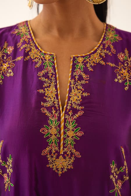 Buy_Kora_Purple , Organza Beads, Sequins, Embroidery Straight Kurta Pant Set _Online_at_Aza_Fashions