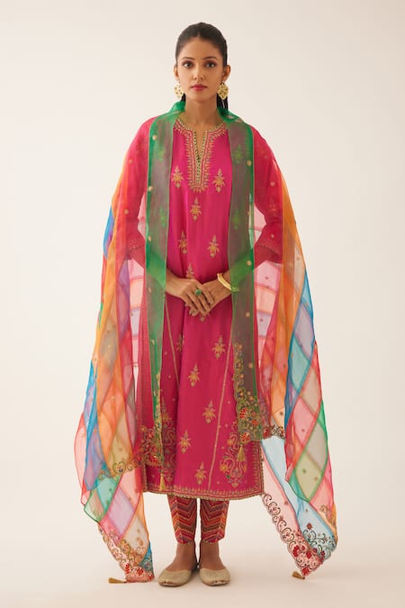 KORA Embroidered Straight Kurta Salwar Set 