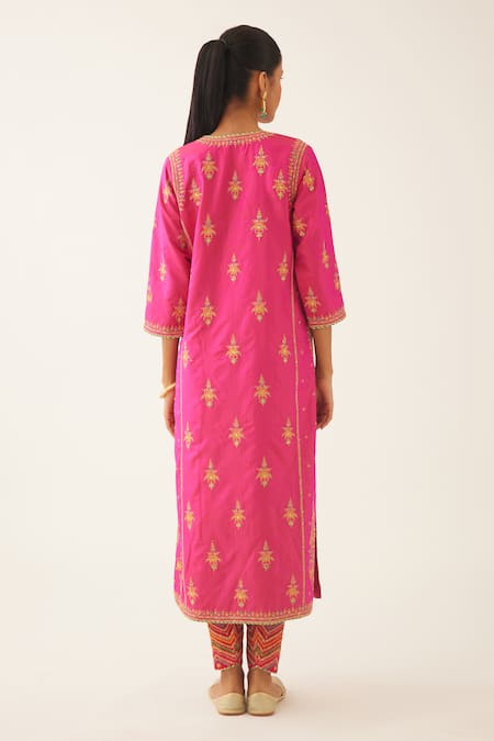 Kora_Pink , Organza, Cotton Embroidery, Sequins, Straight Kurta Salwar Set _Online_at_Aza_Fashions
