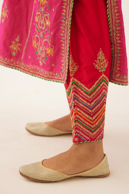 Buy_Kora_Pink , Organza, Cotton Embroidery, Sequins, Straight Kurta Salwar Set _Online_at_Aza_Fashions