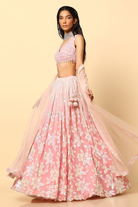 Buy Meenagurnam Pink Viscose, Georgette, Net Pearls, Embroidered Blouse Bridal Lehenga Set Online at Aza Fashions Buy_Meenagurnam_Pink Viscose, Georgette, Net Pearls, Embroidered Blouse Bridal Lehenga Set _Online_at_Aza_Fashions