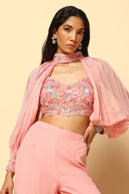 Shop Meenagurnam Pink Viscose, Georgette, Net Sequins, Crystals, Embroidery Blouse Sharara Set Online at Aza Fashions Shop_Meenagurnam_Pink Viscose, Georgette, Net Sequins, Crystals, Embroidery Blouse Sharara Set _Online_at_Aza_Fashions