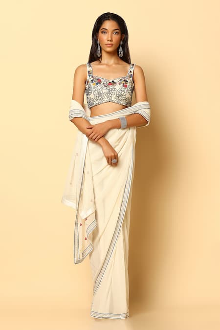 MeenaGurnam Hand Embroidered Pre-Draped Saree With Blouse 