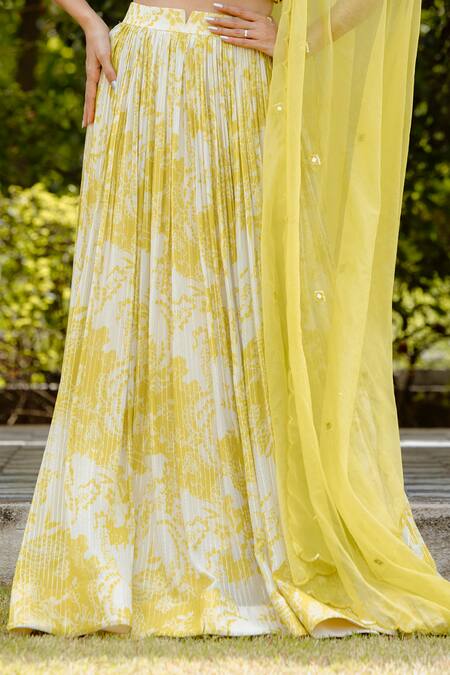 Vana Ethnics Yellow Viscose, Georgette, Crepe Mirrors, Daffodil Print Lehenga Blouse Set at Aza Fashions Vana Ethnics_Yellow Viscose, Georgette, Crepe Mirrors, Daffodil Print Lehenga Blouse Set _at_Aza_Fashions