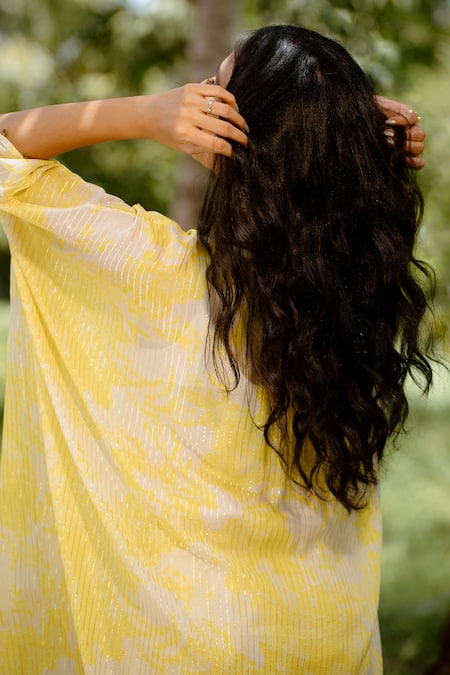 Vana Ethnics Yellow Viscose, Georgette, Crepe Mirrors, Embroidered Placket Kaftan With Pant Online at Aza Fashions Vana Ethnics_Yellow Viscose, Georgette, Crepe Mirrors, Embroidered Placket Kaftan With Pant _Online_at_Aza_Fashions