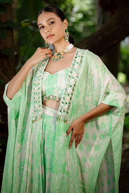 Buy Vana Ethnics Green Viscose, Georgette, Crepe Peon Print Embroidered Jacket Lehenga Set Online at Aza Fashions Buy_Vana Ethnics_Green Viscose, Georgette, Crepe Peon Print Embroidered Jacket Lehenga Set _Online_at_Aza_Fashions