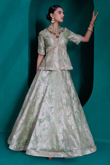 Adi By Aditya Khandelwl Jacquard Zari Organza Lehenga Set 